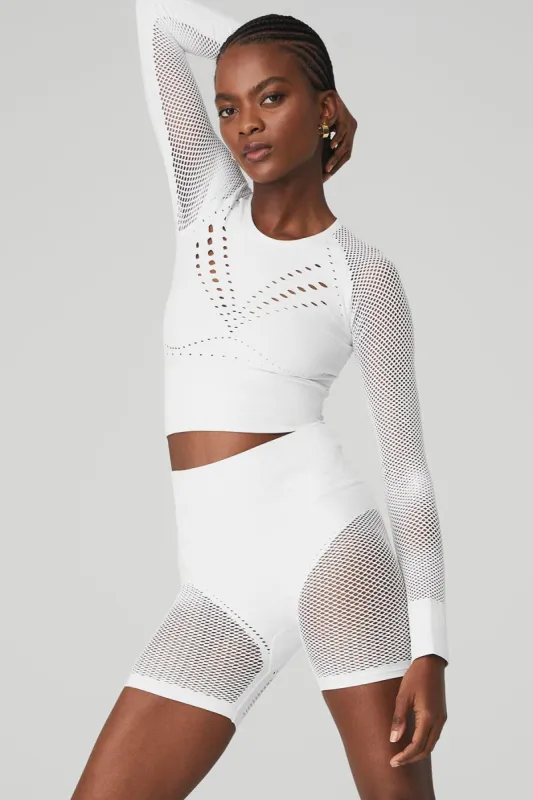 Seamless Open Air Long Sleeve - White sold by Alo Yoga