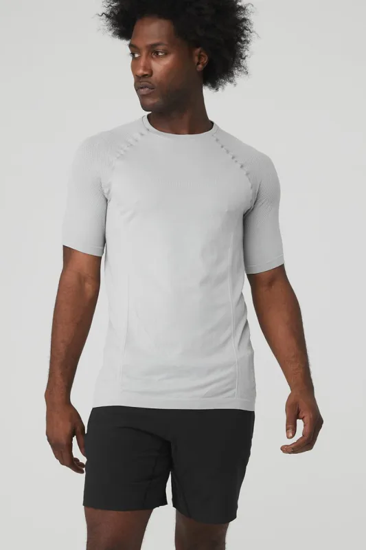 Amplify Seamless Short Sleeve Tee - Athletic Heather Grey made by Alo Yoga