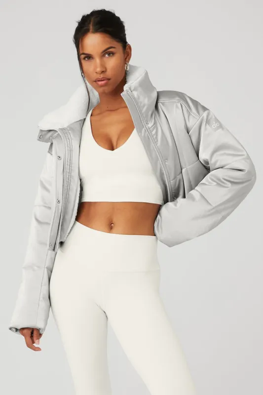 Orion Cropped Puffer - Silver/Ivory sold by Alo Yoga