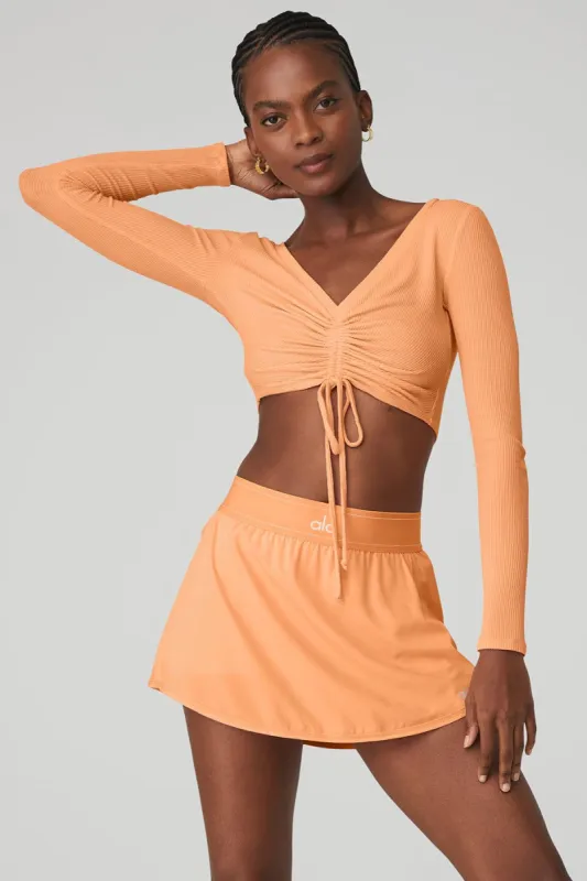 Ribbed Cinch Cropped Long Sleeve - Cantaloupe sold by Alo Yoga