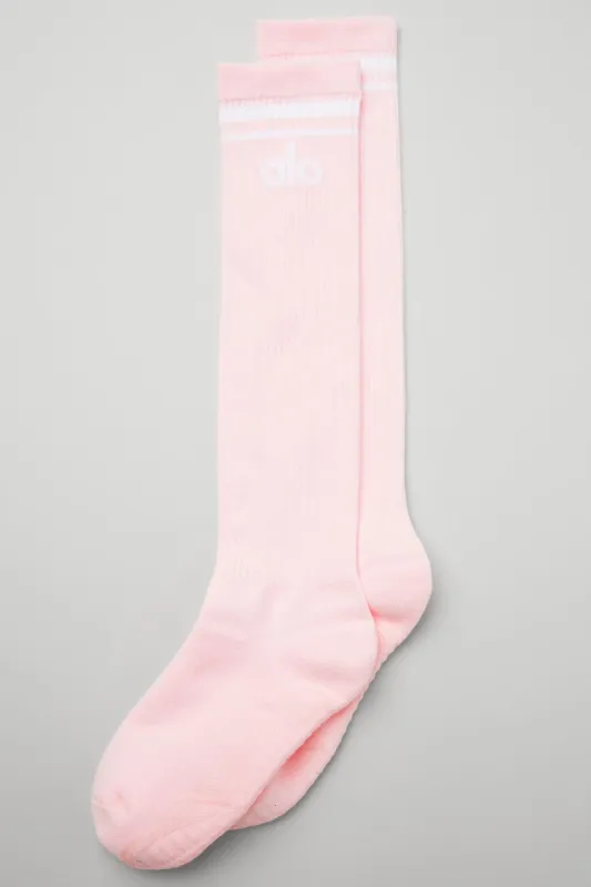 Women's Knee-High Throwback Barre Sock - Powder Pink/White sold by Alo Yoga