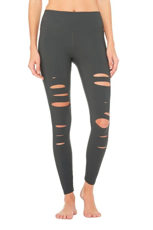 High-Waist Ripped Warrior Legging - Anthracite sold by Alo Yoga