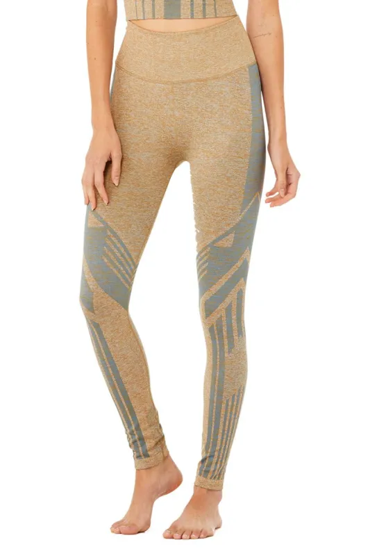 7/8 High-Waist Seamless Tempo Legging - Caramel Heather/Blue Haze Heather sold by Alo Yoga