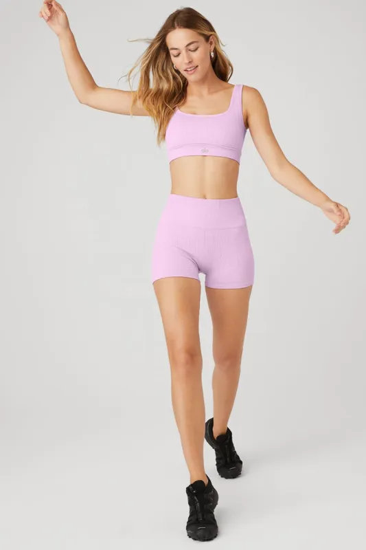Seamless Cable Knit Bra & Semi-Sheer Seamless Cable Knit Hot Short Set - Sugarplum Pink sold by Alo Yoga