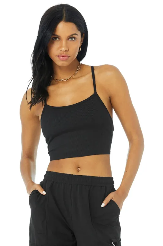 Alosoft Ribbed Crop Calm Tank - Black sold by Alo Yoga