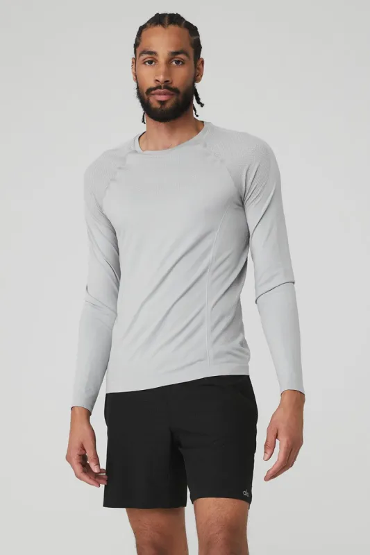 Amplify Seamless Long Sleeve - Athletic Heather Grey sold by Alo Yoga