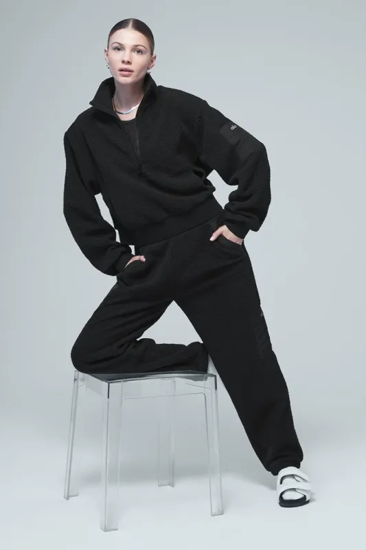 Micro Sherpa Solstice Coverup & Micro Sherpa High-Waist Solstice Sweatpant Set - Black sold by Alo Yoga