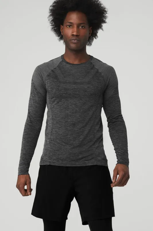 Amplify Seamless Long Sleeve - Black Heather sold by Alo Yoga