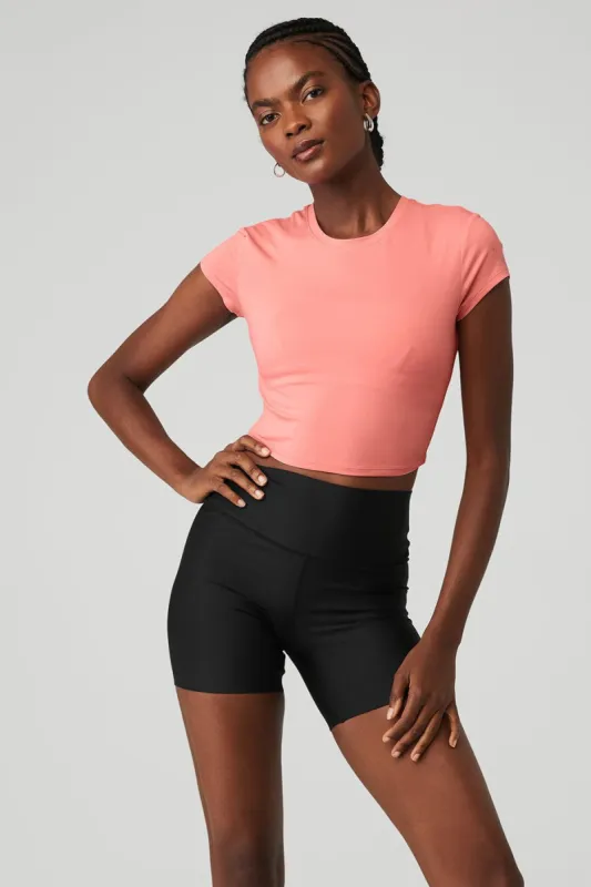 Alosoft Crop Finesse Short Sleeve - Strawberry Lemonade sold by Alo Yoga