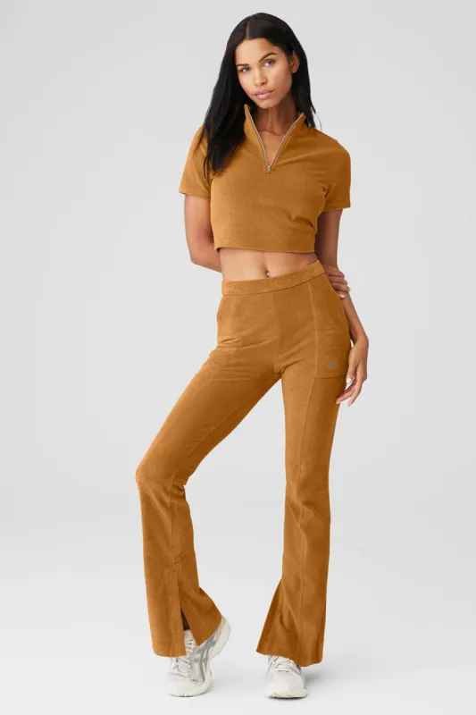 Micro Corduroy Winter Break Mock Neck & Micro Corduroy High-Waist Winter Break Flare Pant Set - Toffee sold by Alo Yoga