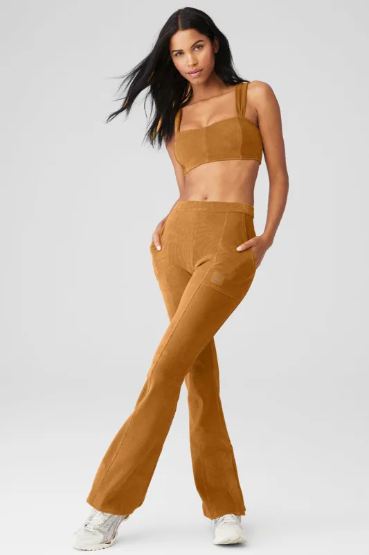 Micro Corduroy Winter Break Bra & Micro Corduroy High-Waist Winter Break Flare Pant Set - Toffee sold by Alo Yoga