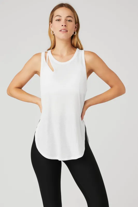 Ribbed Peak Tank - White sold by Alo Yoga