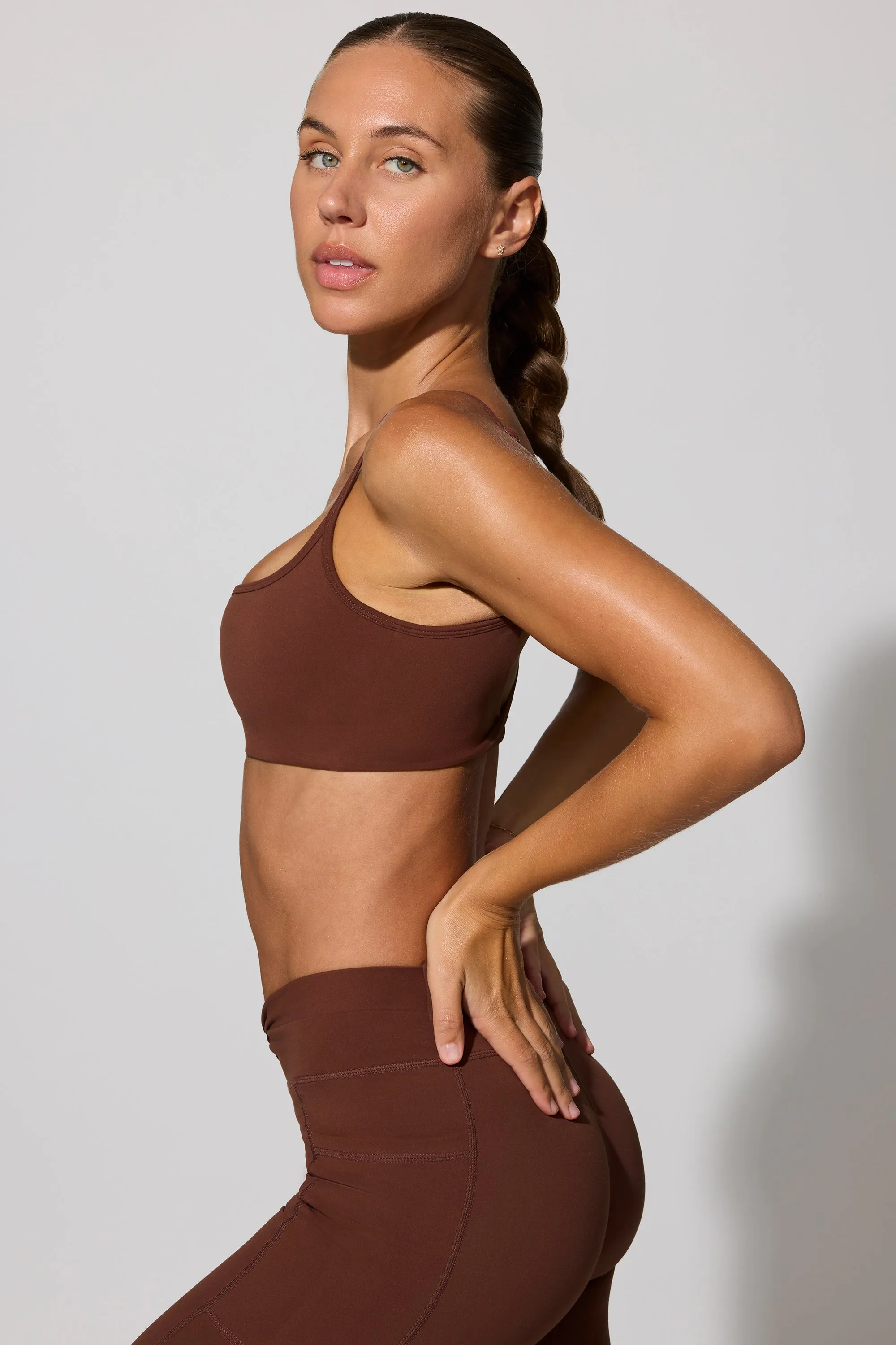 Twist Back Scoop Neck Sports Bra in Brown sold by Bo + Tee product image thumbnail 2