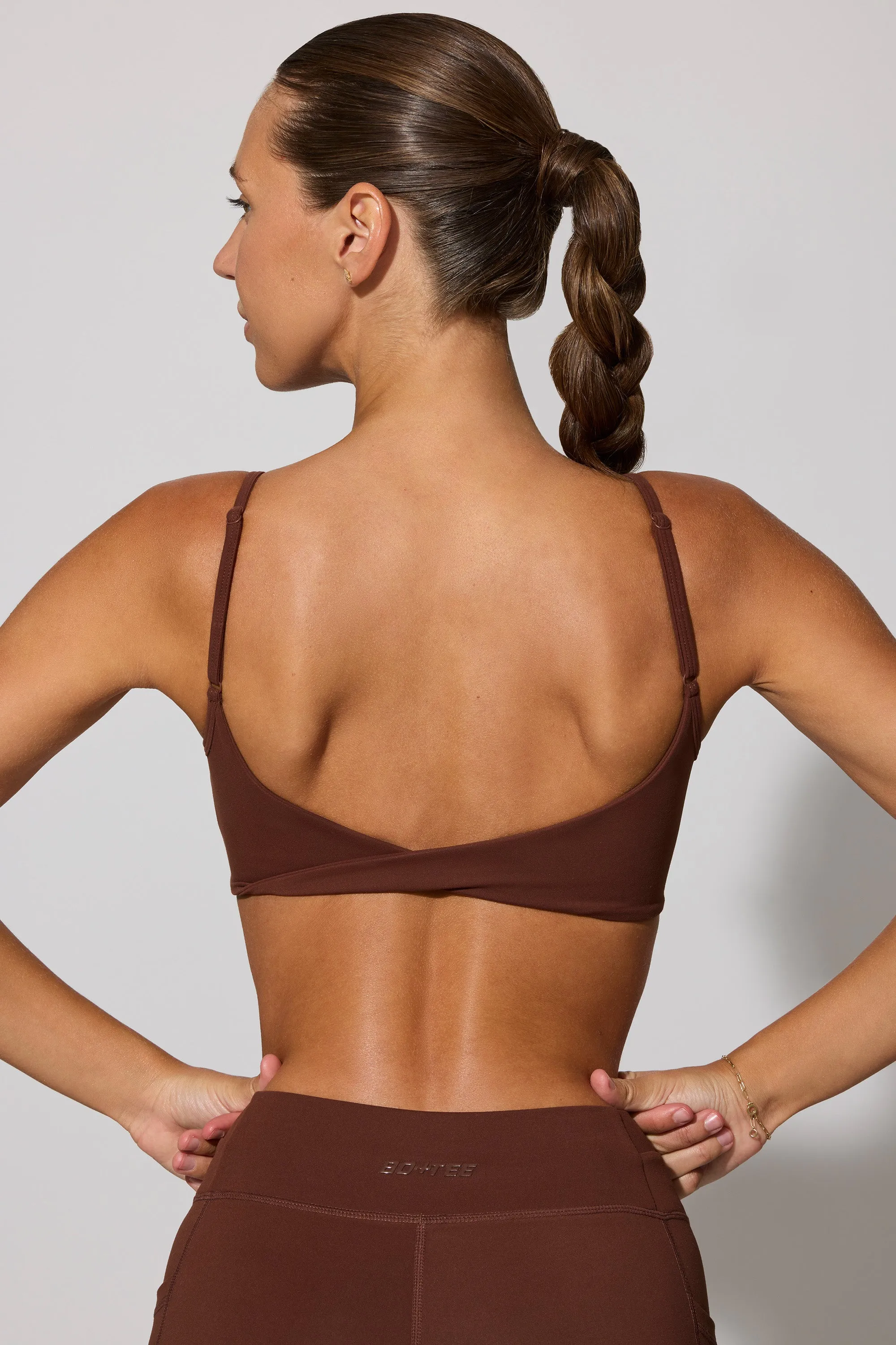 Twist Back Scoop Neck Sports Bra in Brown sold by Bo + Tee product image thumbnail 3