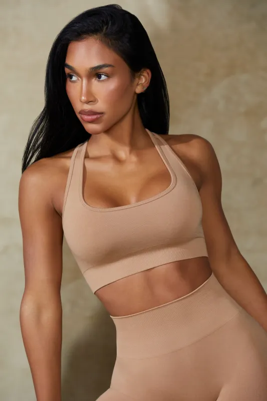 Mindset - Cut Out Define Luxe Sports Bra in Warm Taupe sold by Bo + Tee