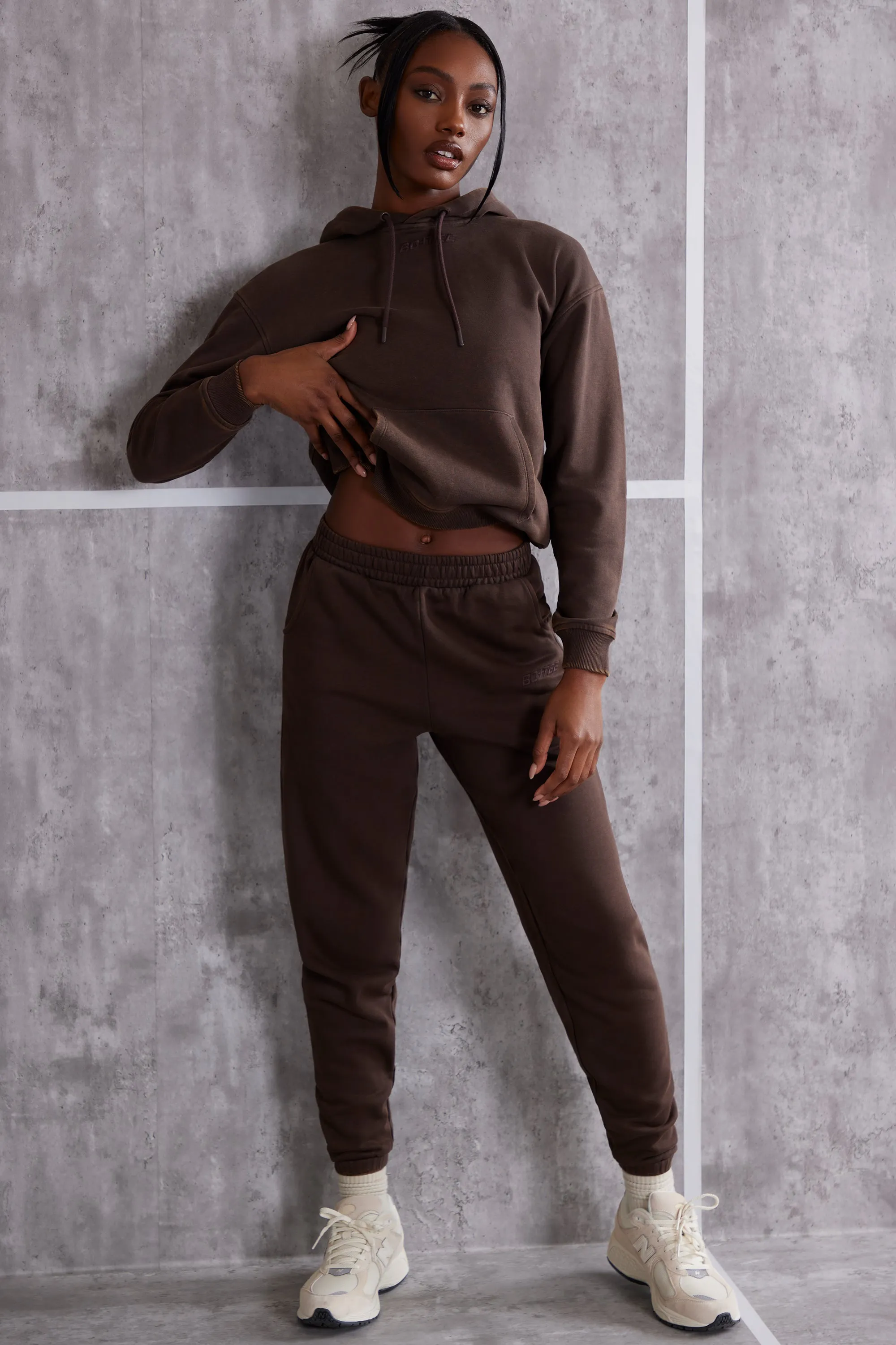Effortless - Petite High Waist Cuffed Joggers in Brown sold by Bo + Tee