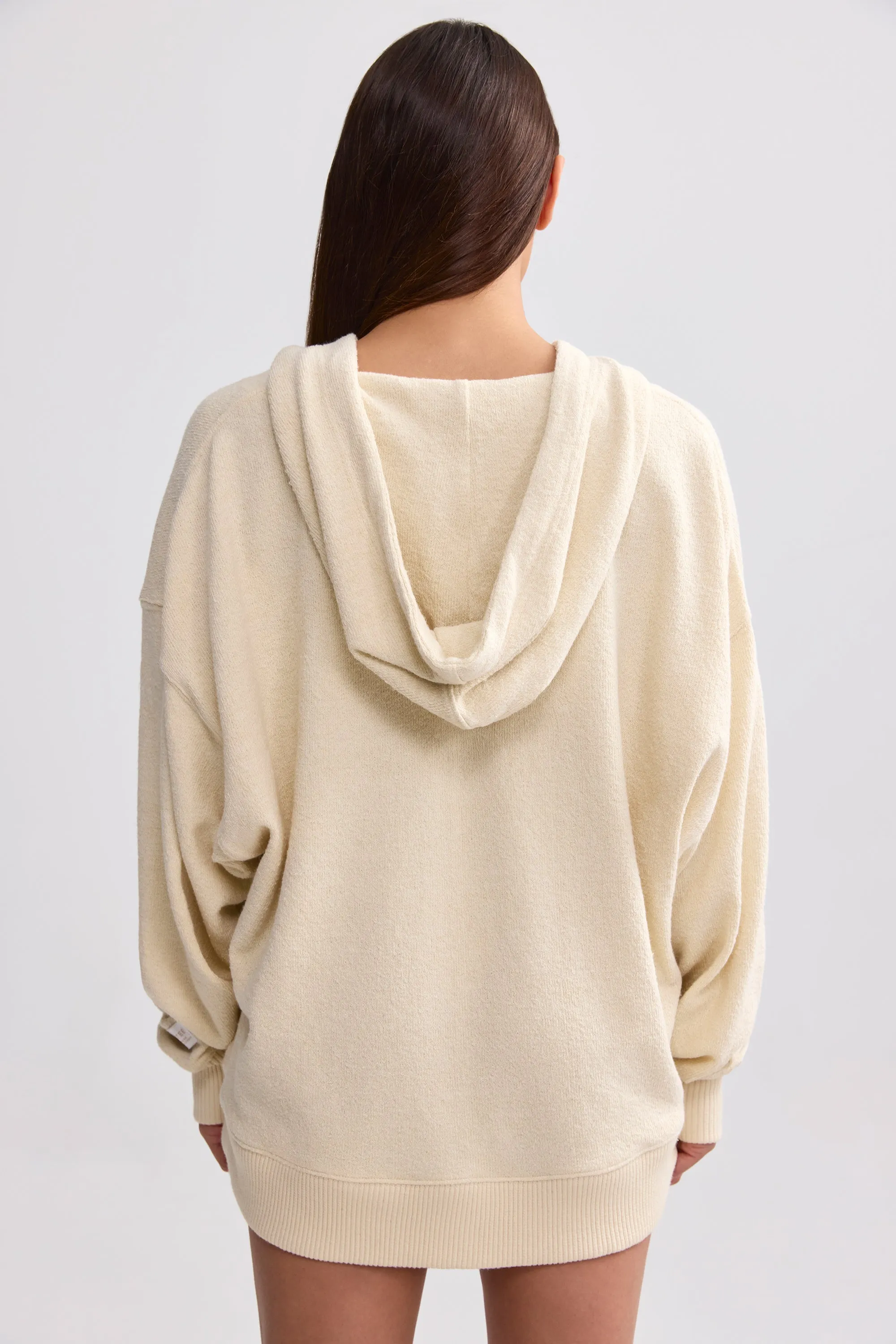 Terry Towelling V-Neck Hoodie in Cream sold by Bo + Tee product image thumbnail 3