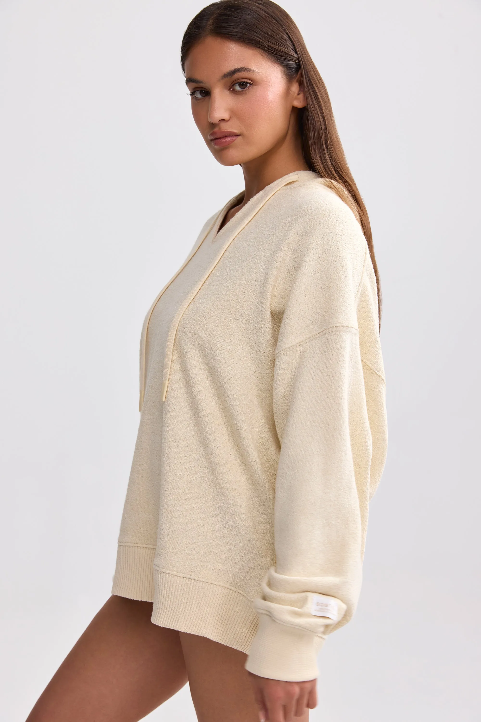Terry Towelling V-Neck Hoodie in Cream sold by Bo + Tee product image thumbnail 2
