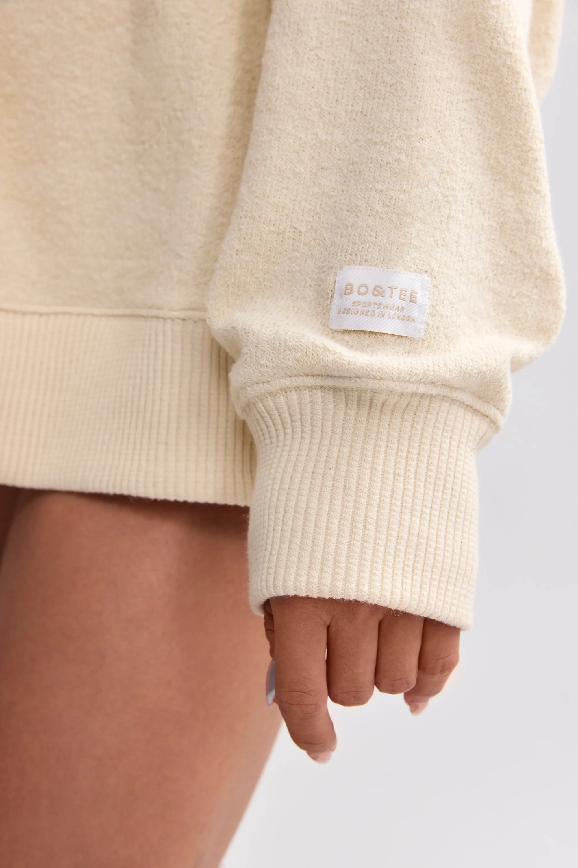 Terry Towelling V-Neck Hoodie in Cream sold by Bo + Tee product image thumbnail 4