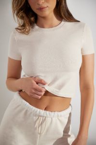 Essence - Cap Sleeve Baby Tee in Heather Oat sold by Bo + Tee