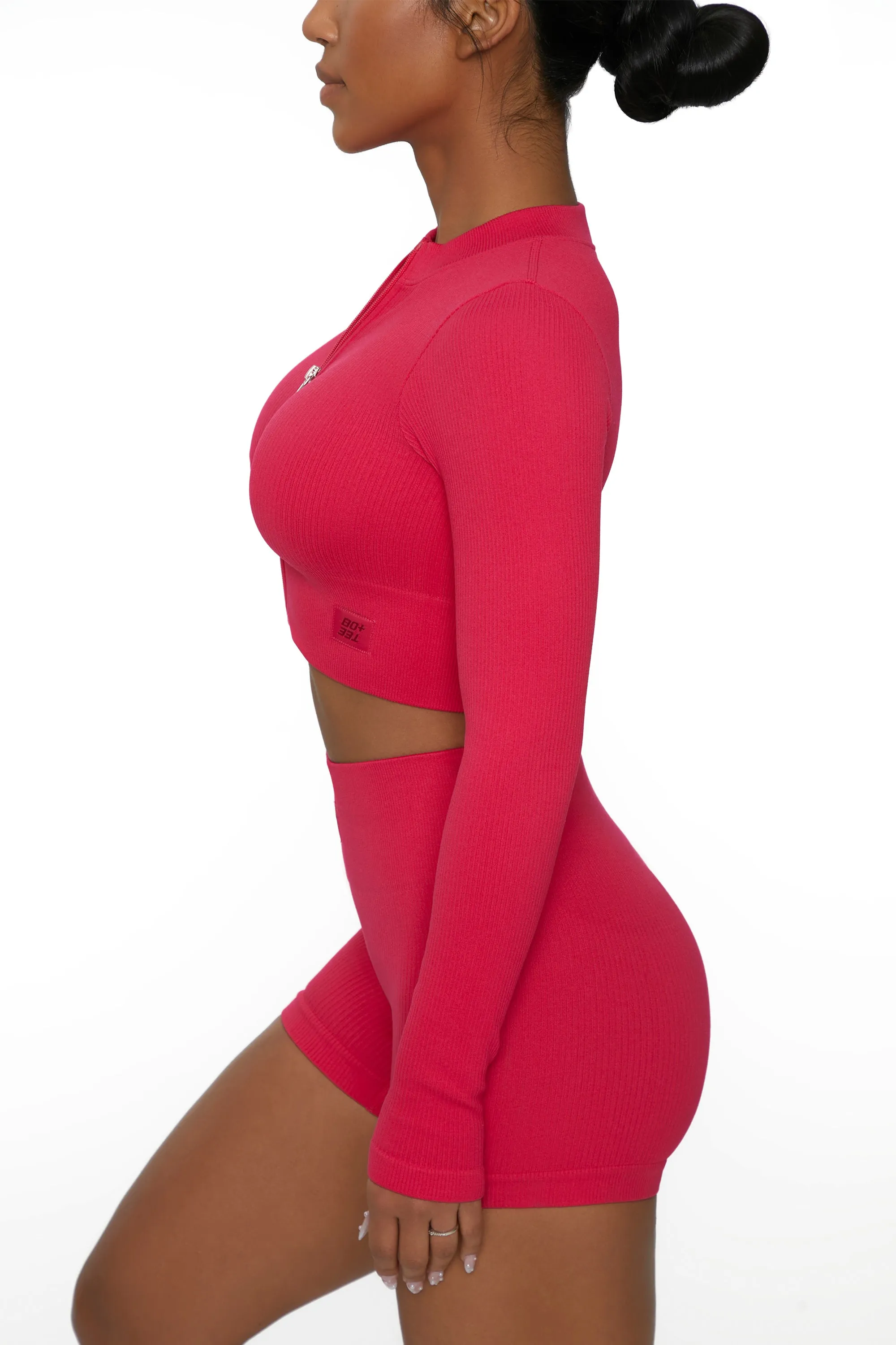 All The Way - Long Sleeve Zip Crop Top in Hot Pink sold by Bo + Tee product image thumbnail 4