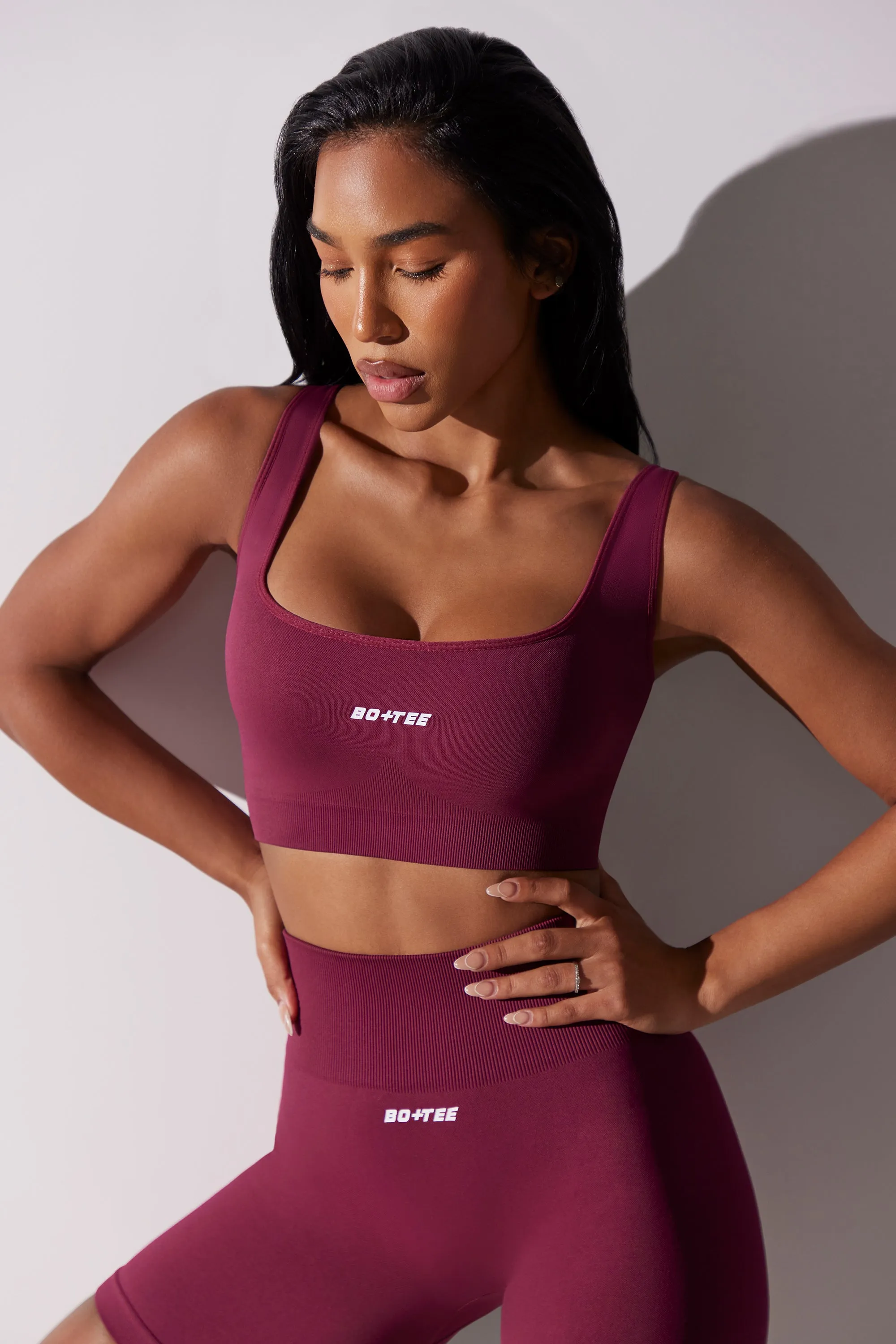 Open Back Square Neck Sports Bra in Plum sold by Bo + Tee product image thumbnail 3