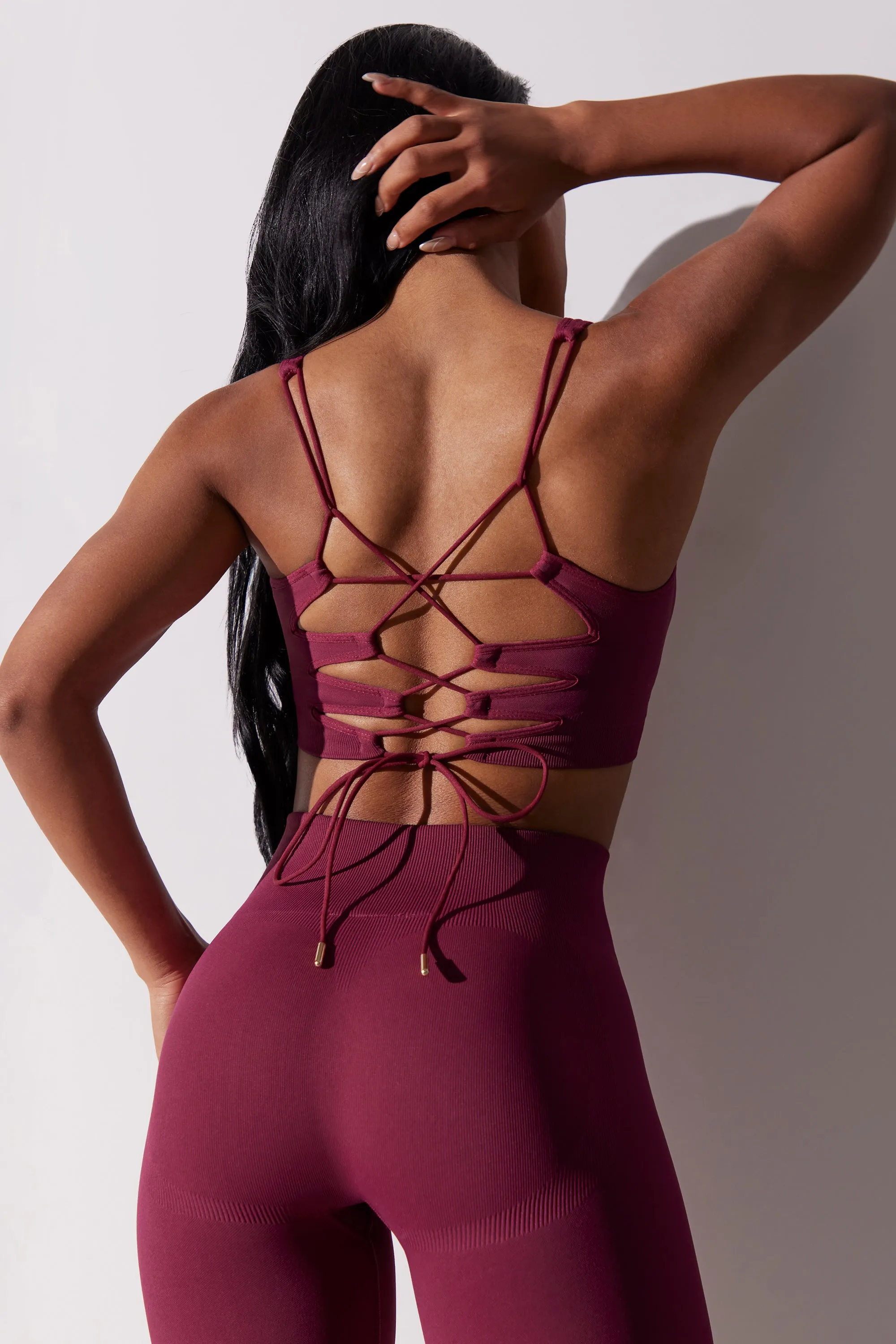 Open Back Square Neck Sports Bra in Plum sold by Bo + Tee