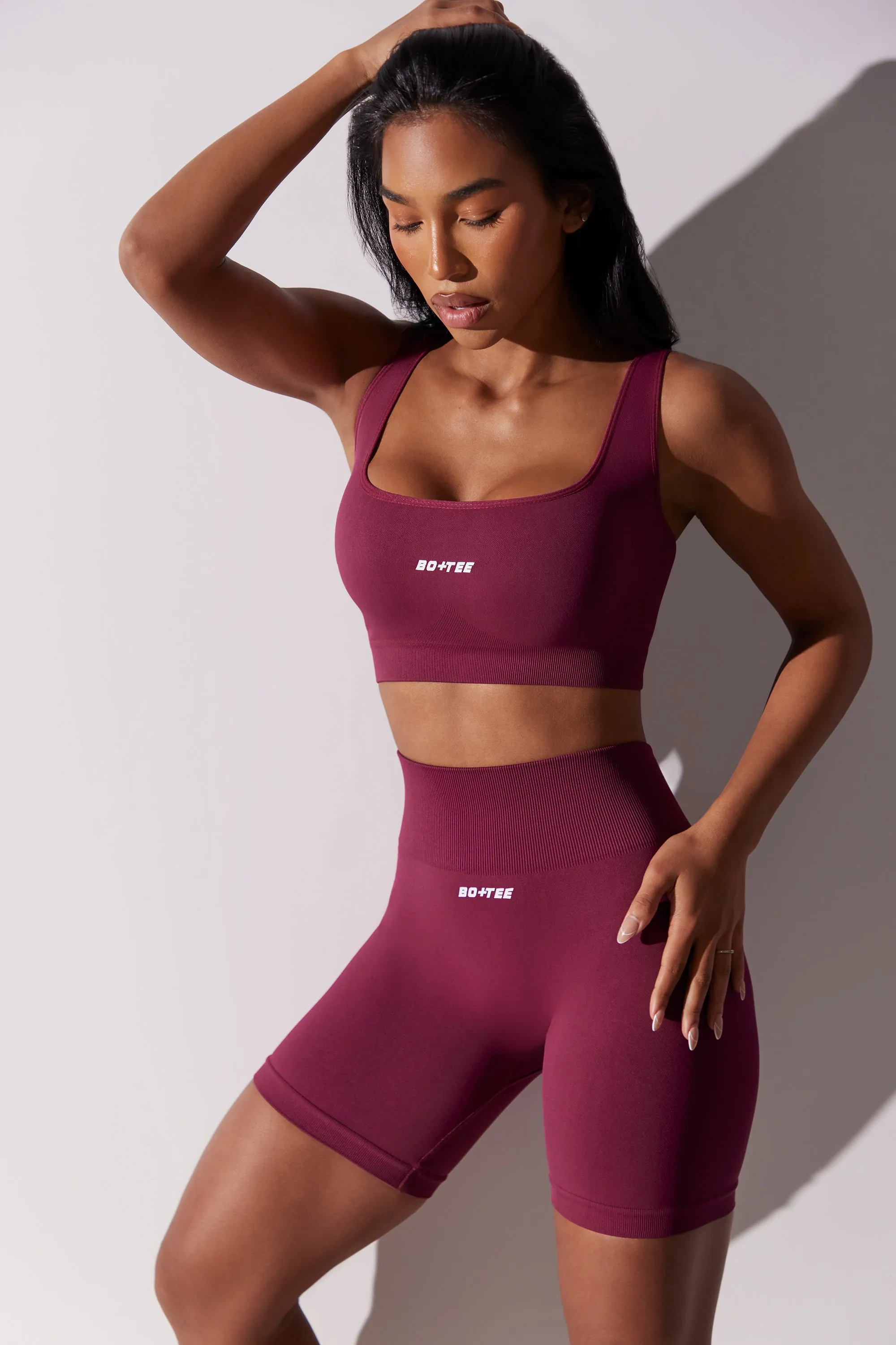Open Back Square Neck Sports Bra in Plum sold by Bo + Tee product image thumbnail 4