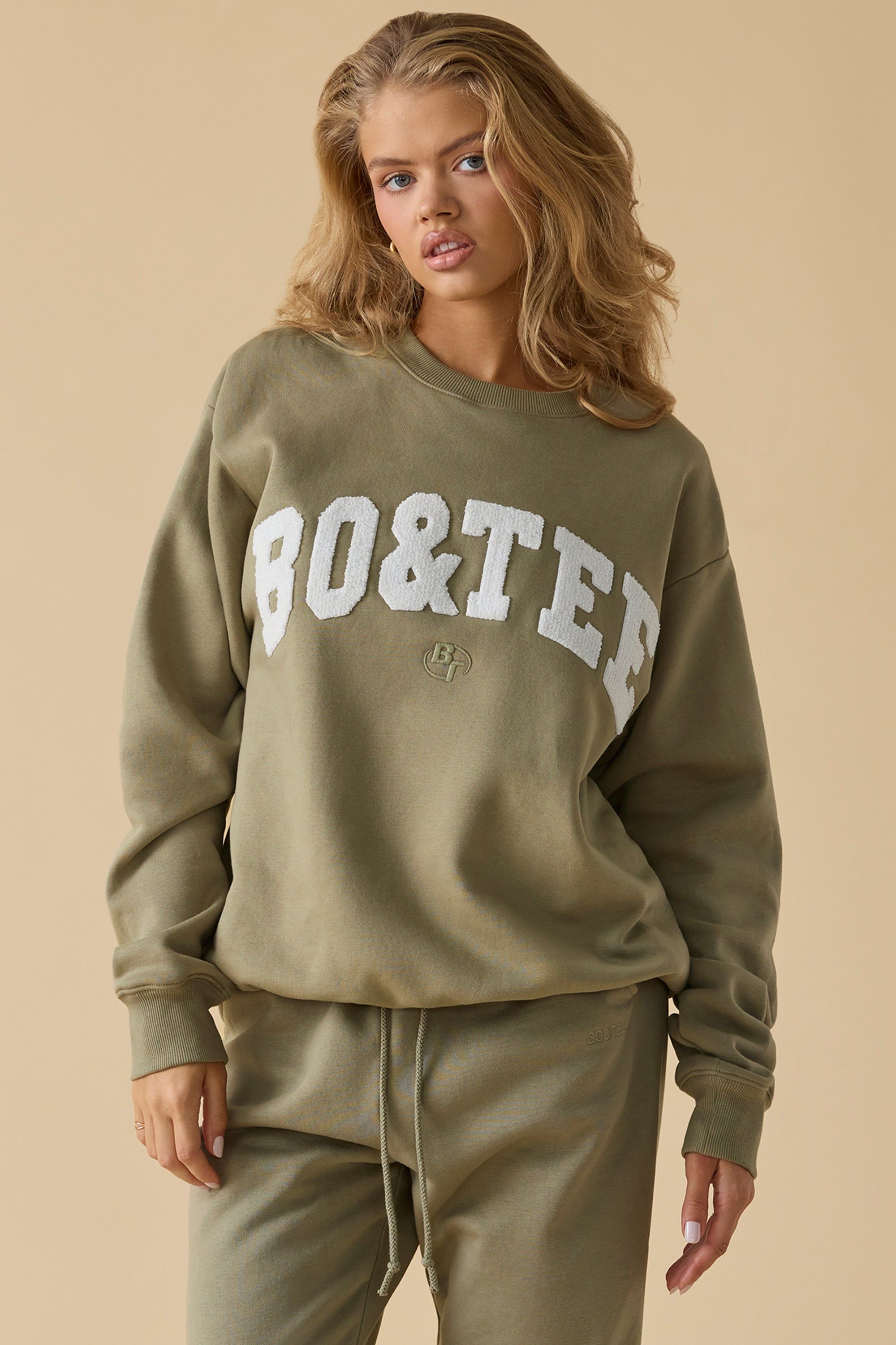 Self Care - Oversized Crew Neck Sweatshirt in Soft Olive sold by Bo + Tee product image thumbnail 13