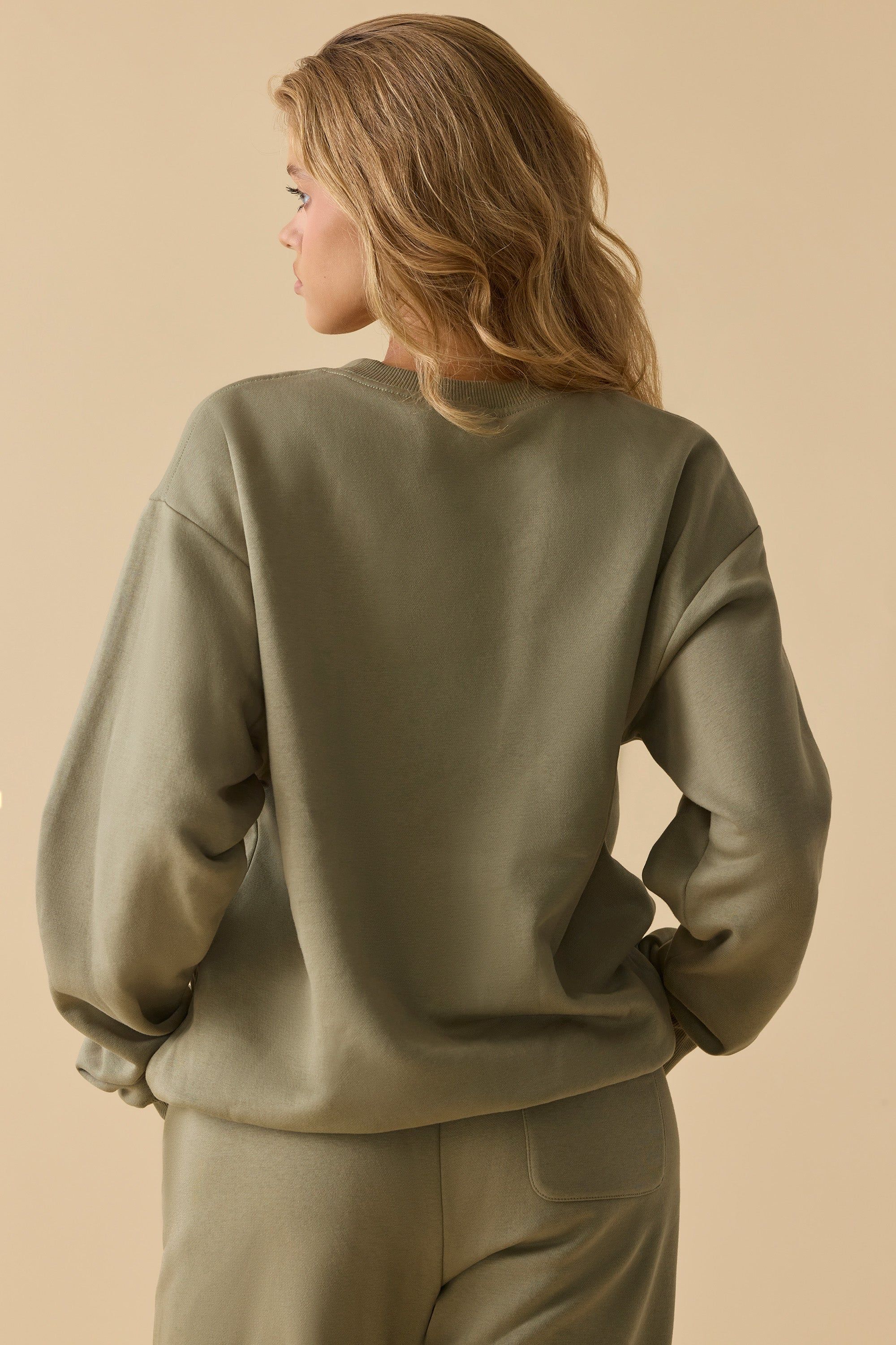 Self Care - Oversized Crew Neck Sweatshirt in Soft Olive sold by Bo + Tee product image thumbnail 3