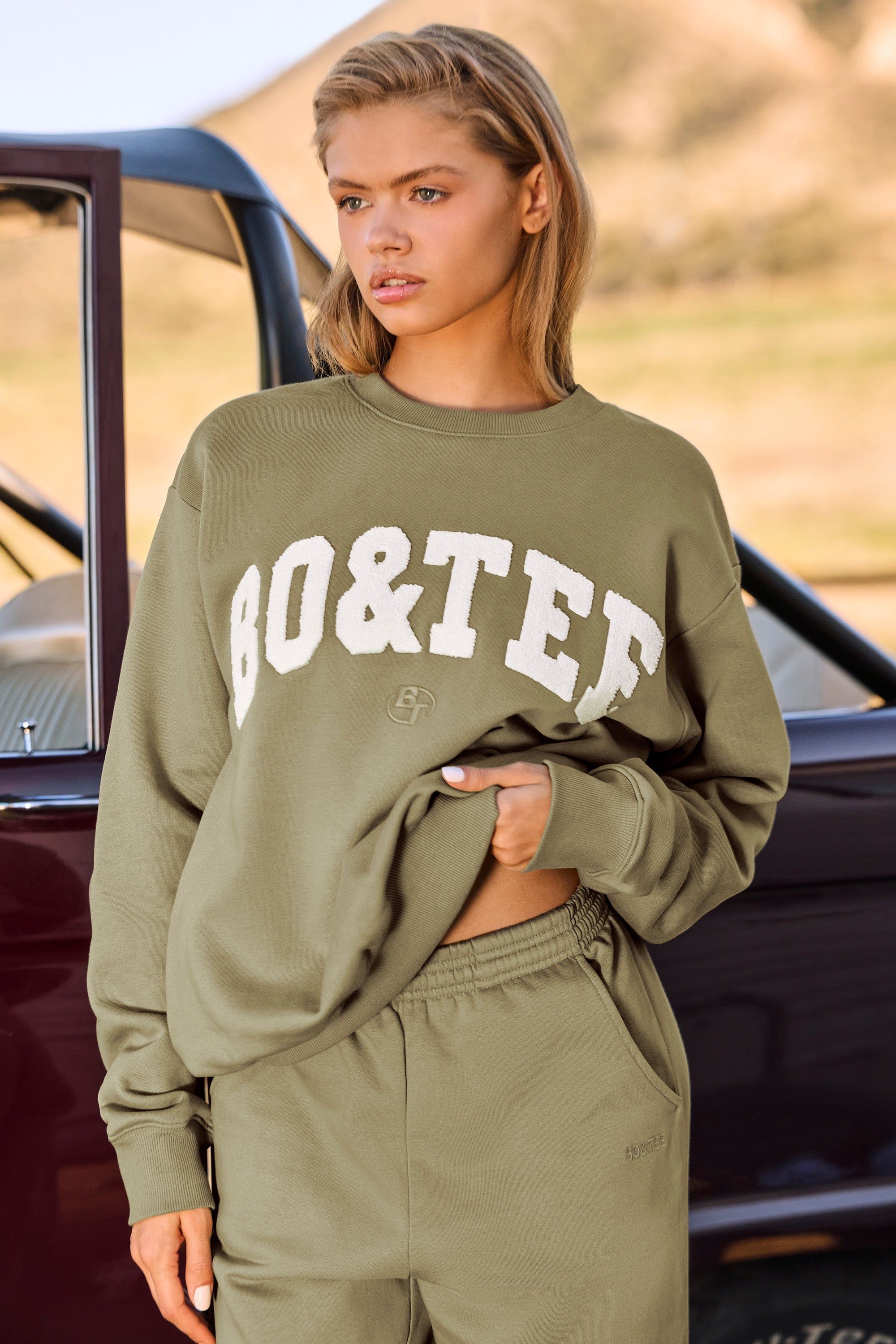 Self Care - Oversized Crew Neck Sweatshirt in Soft Olive sold by Bo + Tee product image thumbnail 7