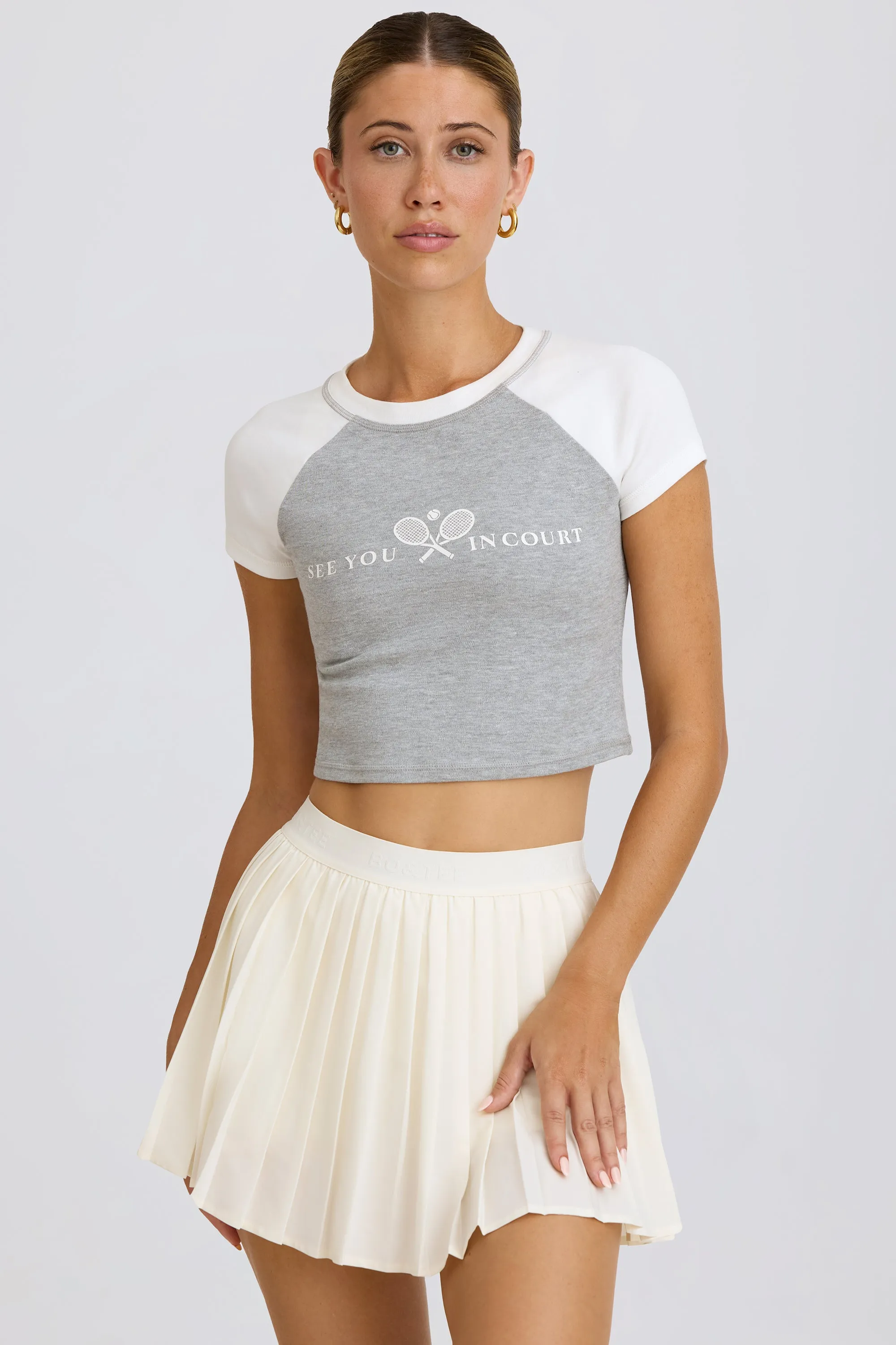 Graphic-Print Cropped T-Shirt in Grey Marl sold by Bo + Tee product image thumbnail 4