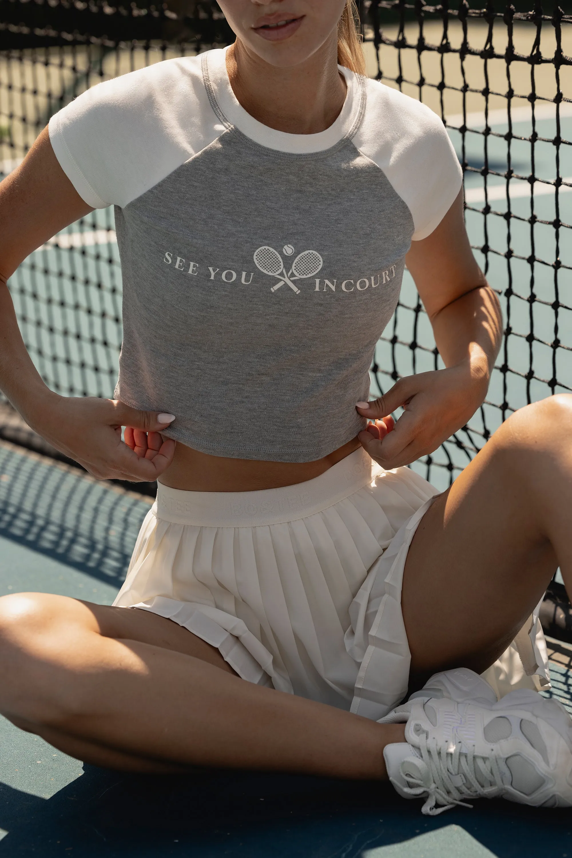 Graphic-Print Cropped T-Shirt in Grey Marl sold by Bo + Tee