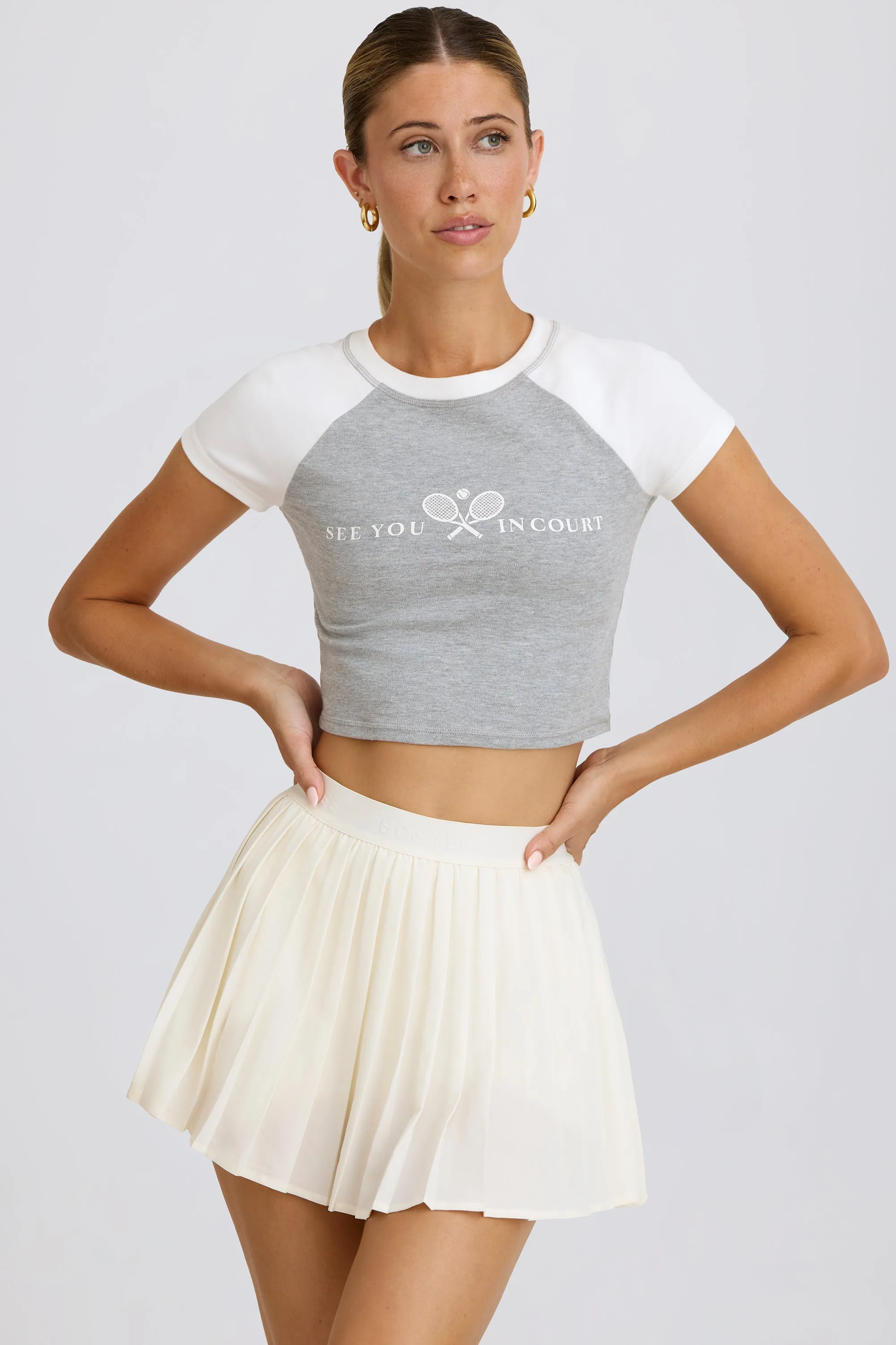 Graphic-Print Cropped T-Shirt in Grey Marl sold by Bo + Tee product image thumbnail 5