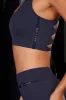 Open Back Plunge Neck Sports Bra in Navy sold by Bo + Tee