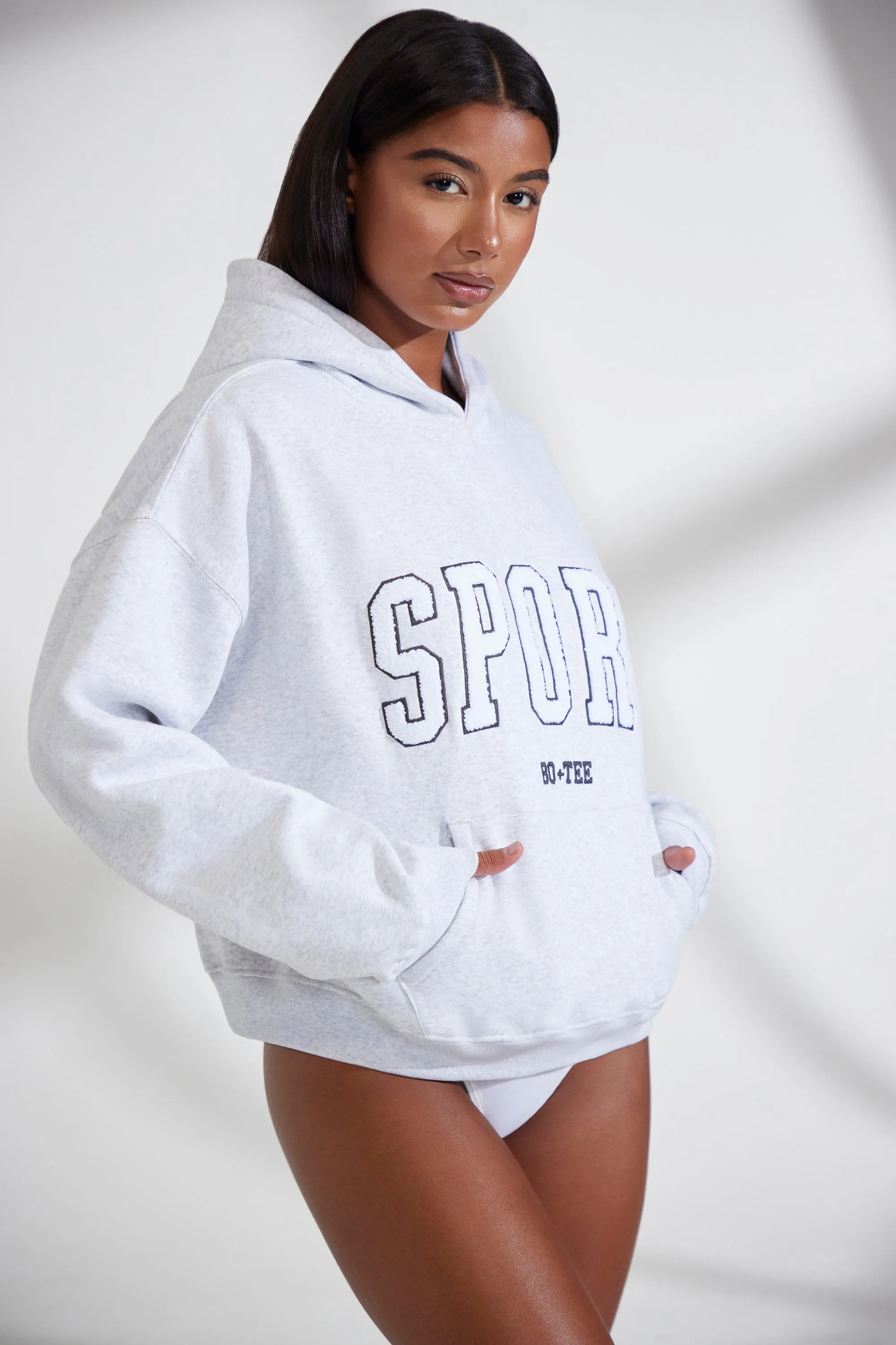 Oversized Hooded Sweatshirt in Marl Grey sold by Bo + Tee product image thumbnail 2
