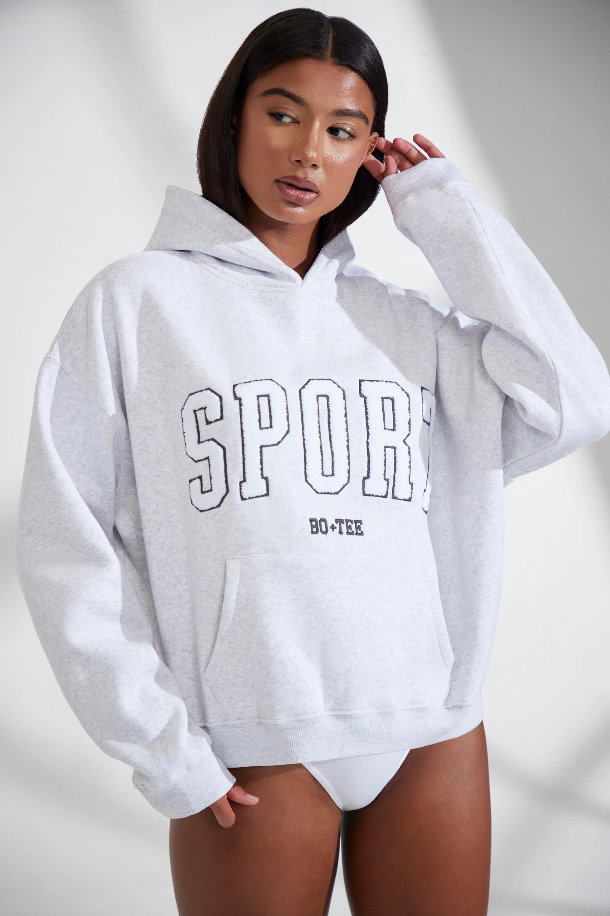 Oversized Hooded Sweatshirt in Marl Grey sold by Bo + Tee product image thumbnail 4