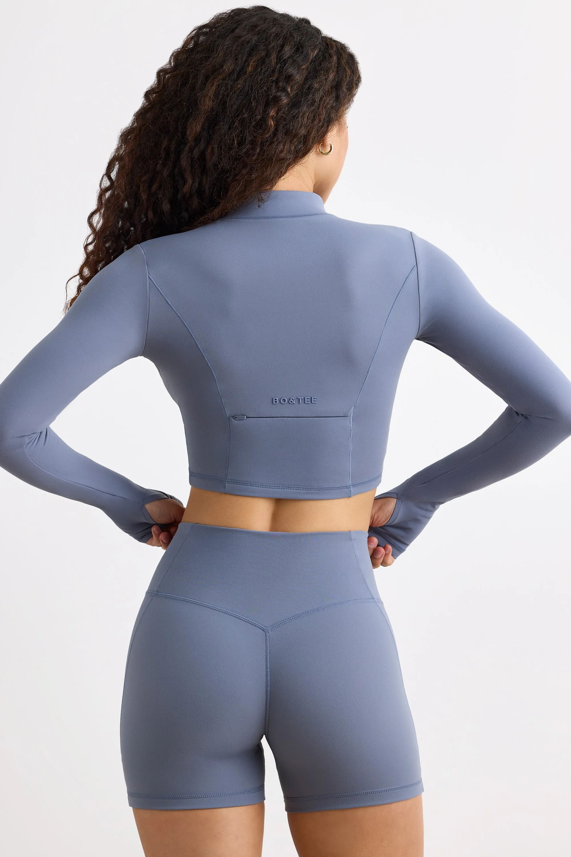 Soft Active Half Zip Crop Top in Slate Grey sold by Bo + Tee product image thumbnail 3