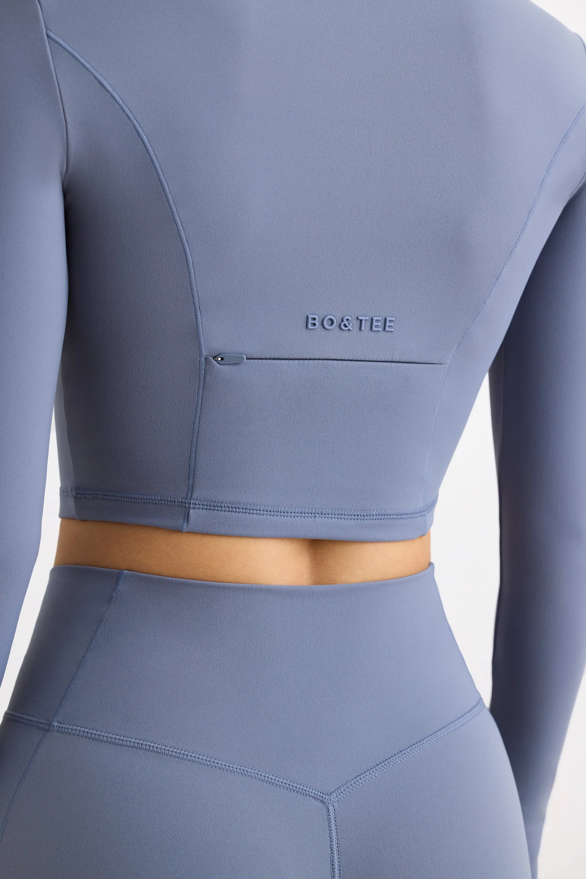 Soft Active Half Zip Crop Top in Slate Grey sold by Bo + Tee product image thumbnail 4