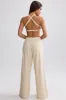 Terry Towelling Wide-Leg Joggers in Cream sold by Bo + Tee