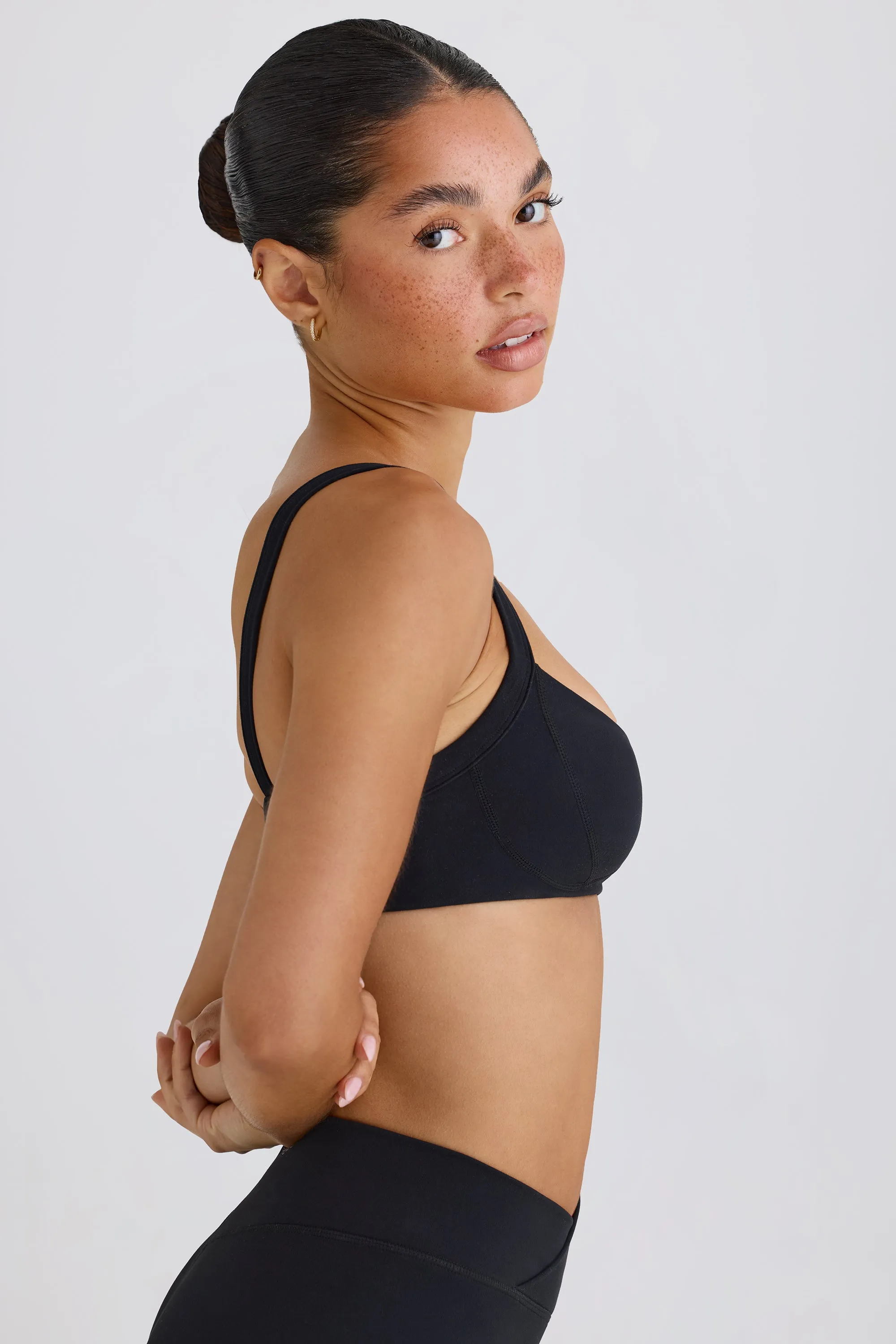 Soft Active Contrast-Trim Sports Bra in Black sold by Bo + Tee product image thumbnail 2