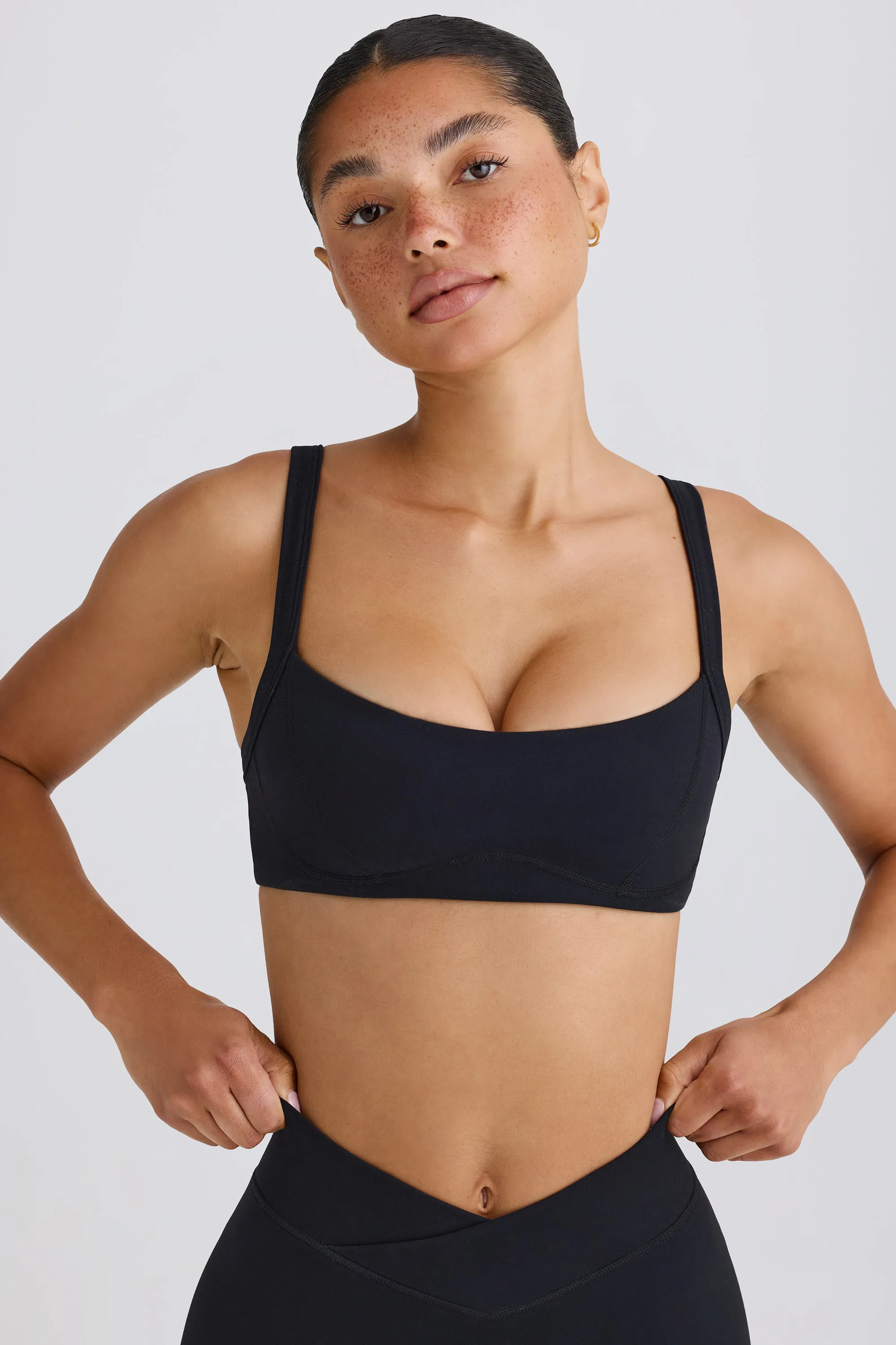 Soft Active Contrast-Trim Sports Bra in Black sold by Bo + Tee