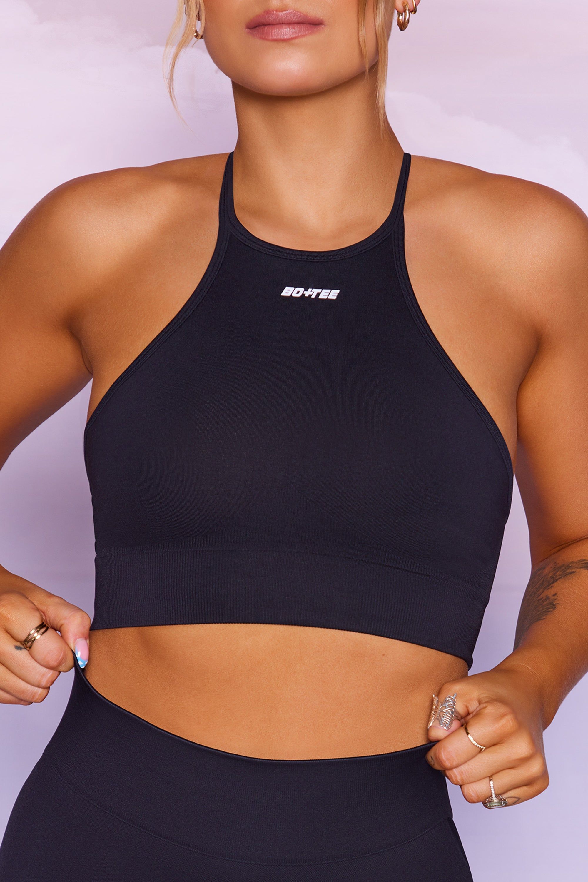Incline - Seamless High Neckline Crop Top in Black sold by Bo + Tee product image thumbnail 4