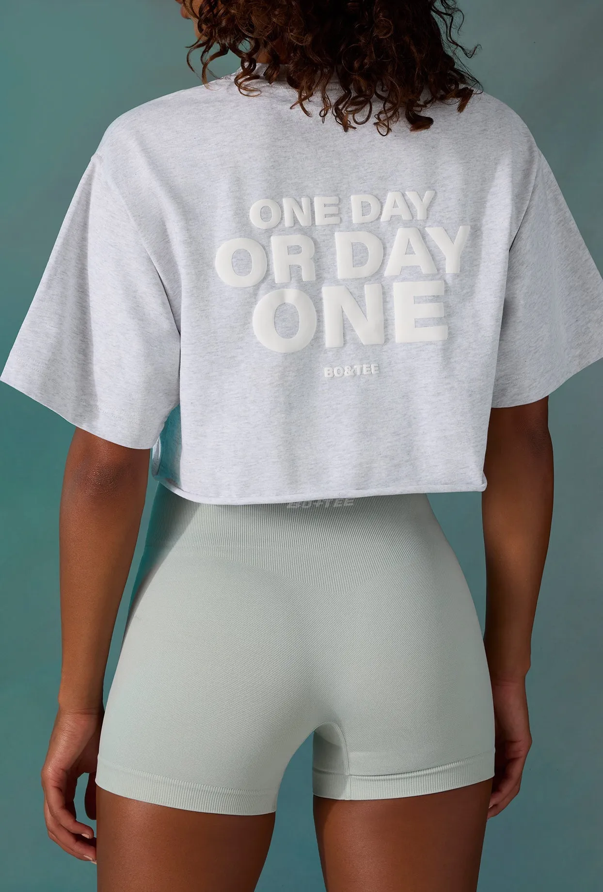 Cotton Cropped Oversized T-Shirt in Grey Marl sold by Bo + Tee product image thumbnail 4