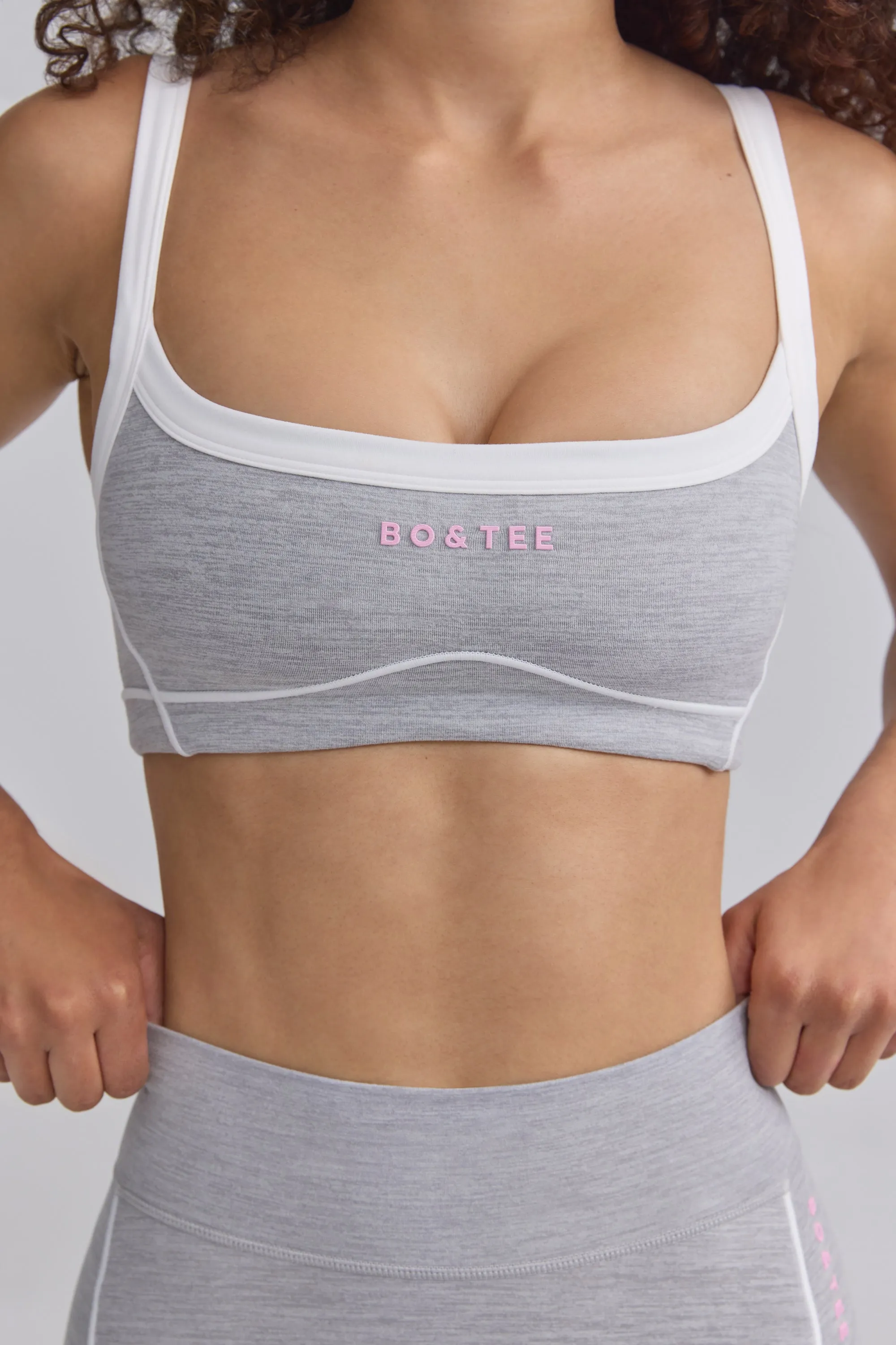 Soft Active Contrast-Trim Sports Bra in Marl Grey sold by Bo + Tee