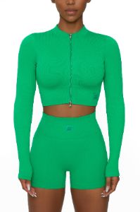 All The Way - Long Sleeve Zip Crop Top in Green sold by Bo + Tee