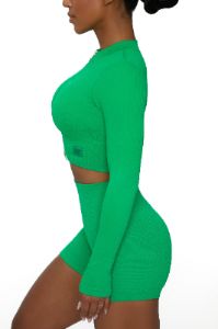All The Way - Long Sleeve Zip Crop Top in Green sold by Bo + Tee