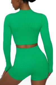 All The Way - Long Sleeve Zip Crop Top in Green sold by Bo + Tee