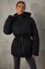 Snug - Mid Length Hooded Puffer Coat in Black sold by Bo + Tee