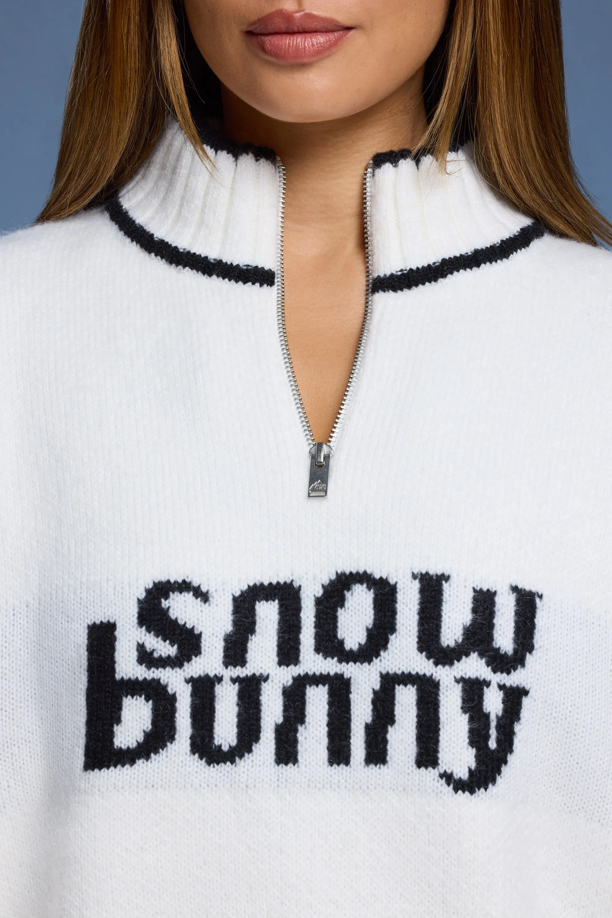 Snow Bunny - Oversized Half Zip Chunky Knit Jumper in White sold by Bo + Tee product image thumbnail 4